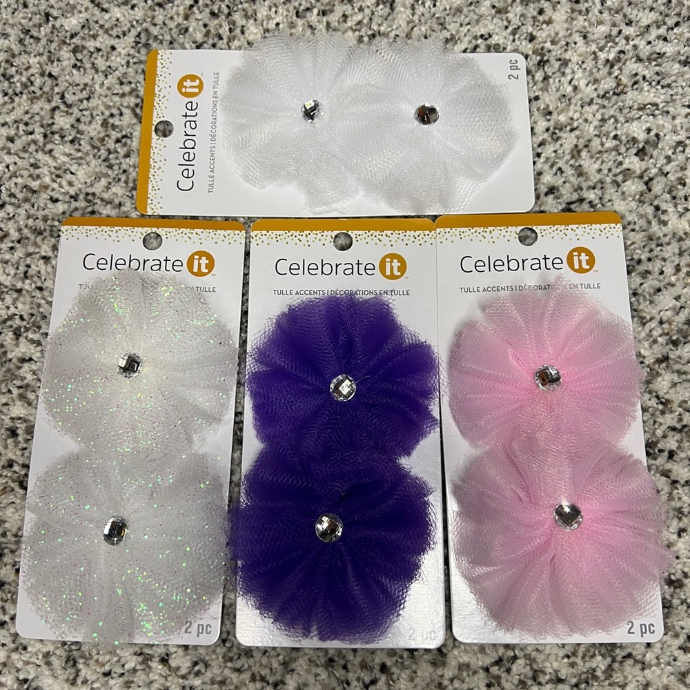 Celebrate It Tulle Flower Accents in White, Sparkle, Purple & Pink
